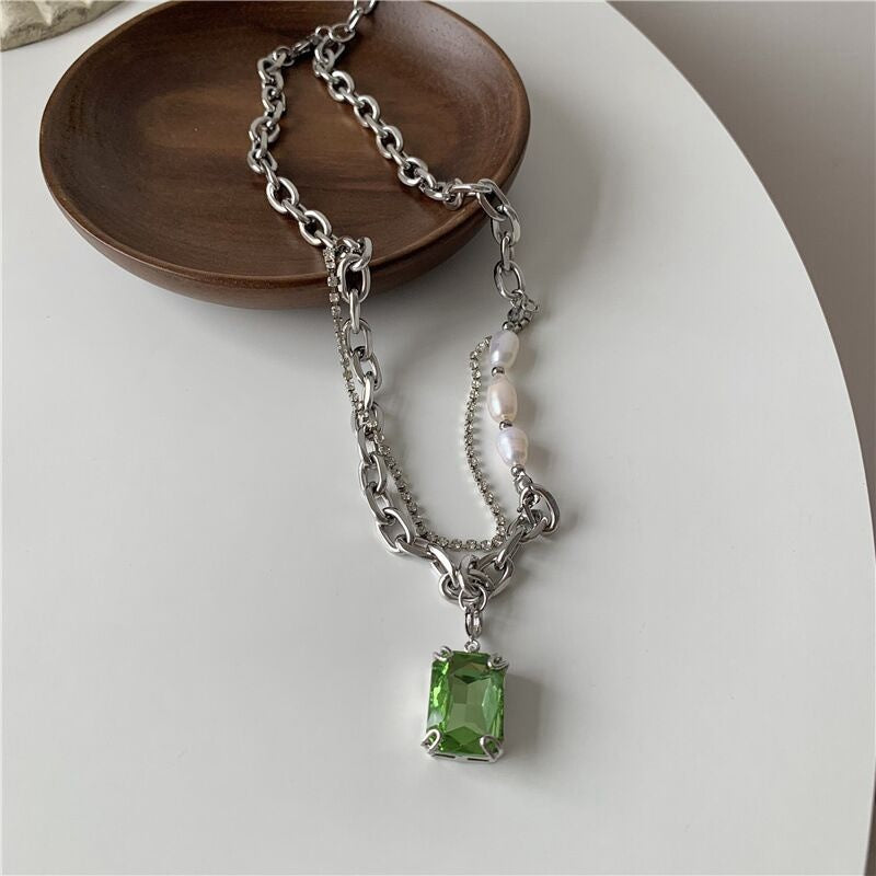 Green Square Brick Titanium Steel Necklace - Decor Cravings