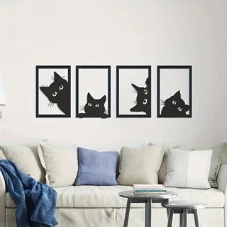 Black Cat Metal Wall Art – Elegant Decorative Set for Home or Office - Decor Cravings