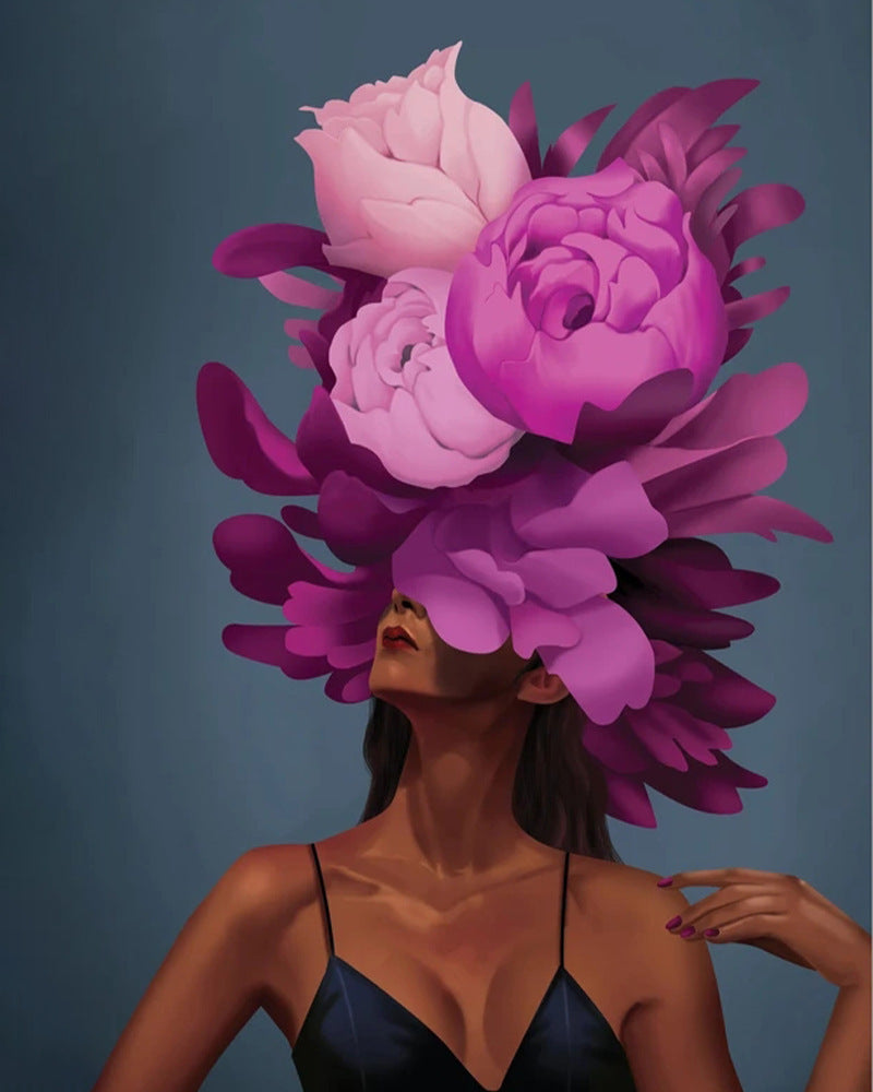 Abstract Woman & Flower DIY Art – Frameless Oil Painting - Decor Cravings
