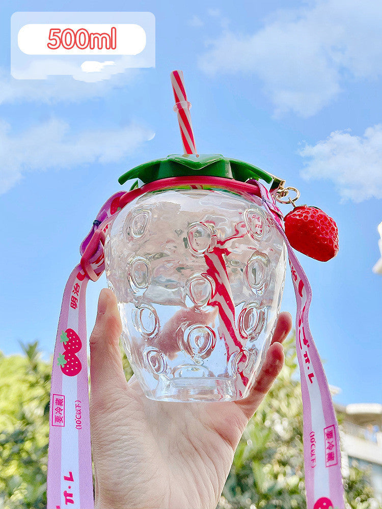 500ml Cute Strawberry Cartoon Straw Bottle - Perfect for Milk, Coffee & More - Decor Cravings
