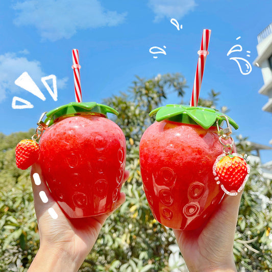 500ml Cute Strawberry Cartoon Straw Bottle - Perfect for Milk, Coffee & More - Decor Cravings