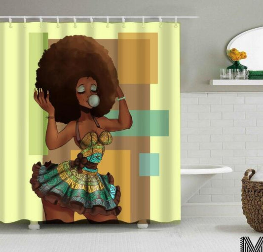 Modern Graffiti Shower Curtain – Black Girl Art with Big Earrings, African Urban Style - Decor Cravings