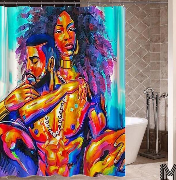 Modern Graffiti Shower Curtain – Black Girl Art with Big Earrings, African Urban Style - Decor Cravings