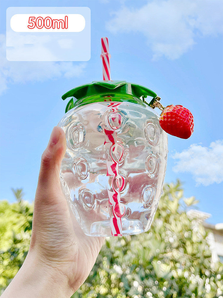 500ml Cute Strawberry Cartoon Straw Bottle - Perfect for Milk, Coffee & More - Decor Cravings
