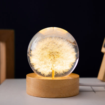 Luminous 3D Dandelion Globe – LED Crystal Ball with Wooden Base for Birthday & Christmas Gifts - Decor Cravings