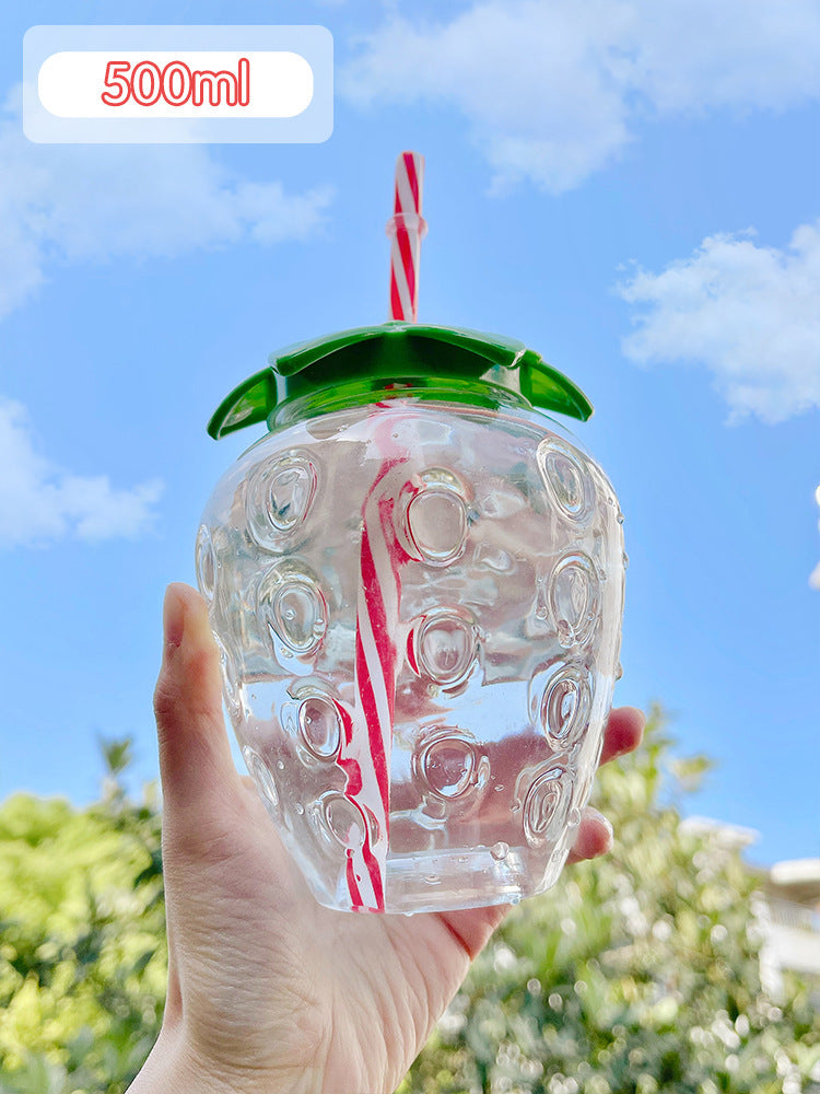 500ml Cute Strawberry Cartoon Straw Bottle - Perfect for Milk, Coffee & More - Decor Cravings