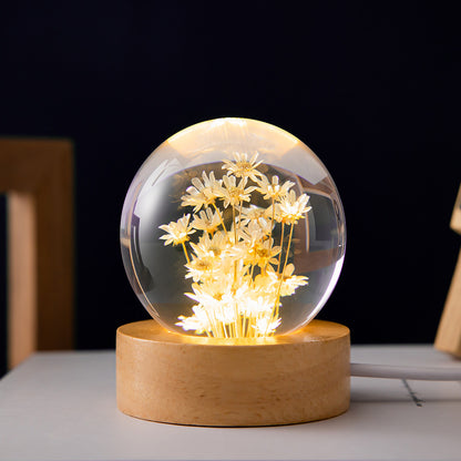 Luminous 3D Dandelion Globe – LED Crystal Ball with Wooden Base for Birthday & Christmas Gifts - Decor Cravings