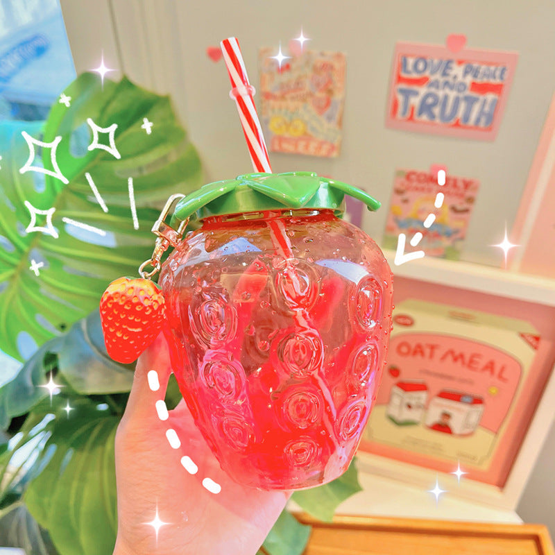 500ml Cute Strawberry Cartoon Straw Bottle - Perfect for Milk, Coffee & More - Decor Cravings