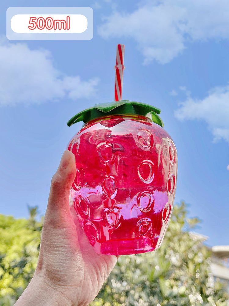500ml Cute Strawberry Cartoon Straw Bottle - Perfect for Milk, Coffee & More - Decor Cravings