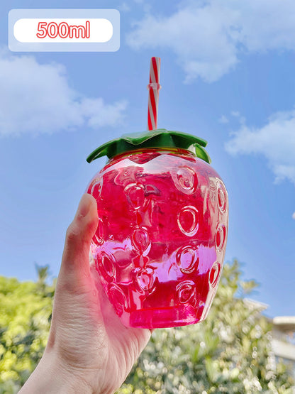 500ml Cute Strawberry Cartoon Straw Bottle - Perfect for Milk, Coffee & More - Decor Cravings