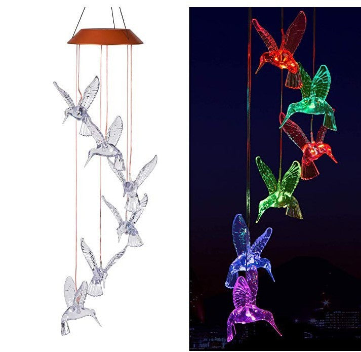 Solar LED Hummingbird Wind Chime – Color-Changing Outdoor Light - Decor Cravings