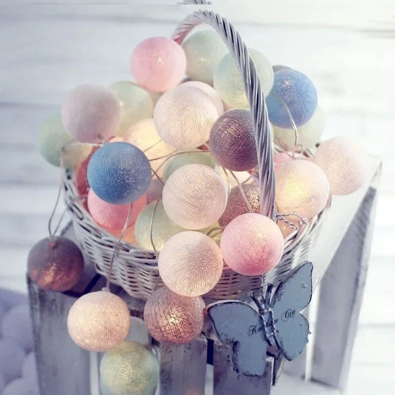 LED Cotton Ball Garland – Colorful Fairy Lights for Home Decor - Decor Cravings