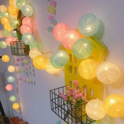 LED Cotton Ball Garland – Colorful Fairy Lights for Home Decor - Decor Cravings