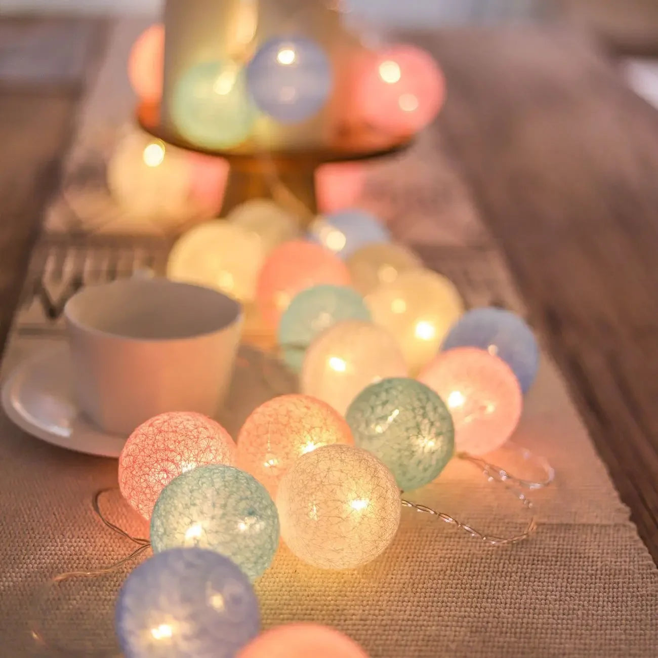 LED Cotton Ball Garland – Colorful Fairy Lights for Home Decor - Decor Cravings