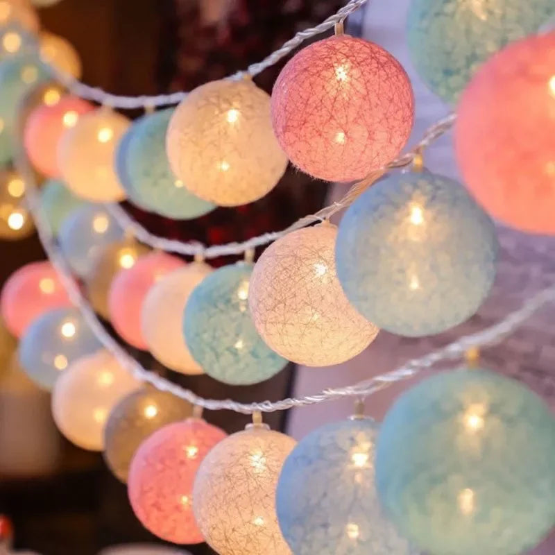 LED Cotton Ball Garland – Colorful Fairy Lights for Home Decor - Decor Cravings