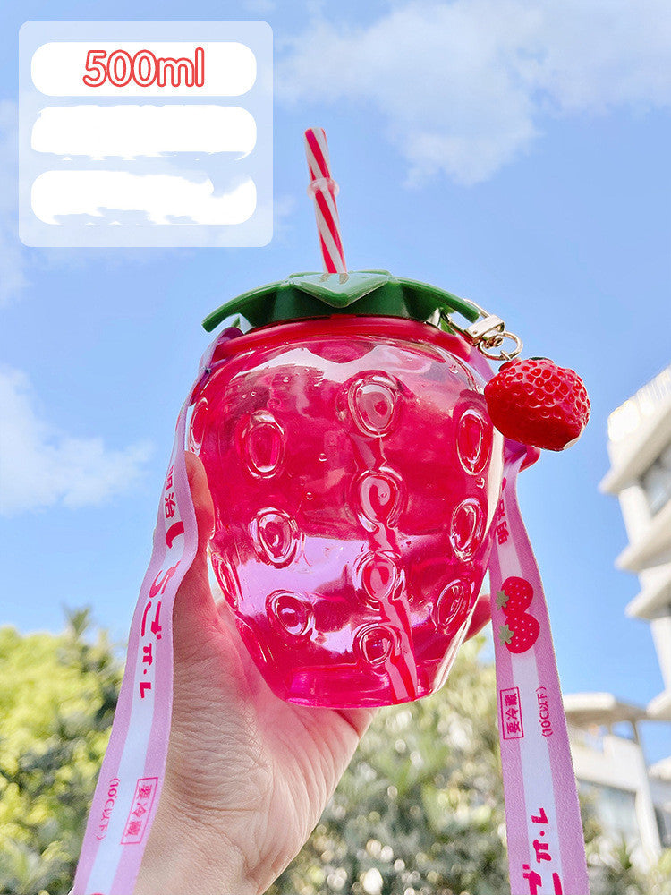 500ml Cute Strawberry Cartoon Straw Bottle - Perfect for Milk, Coffee & More - Decor Cravings