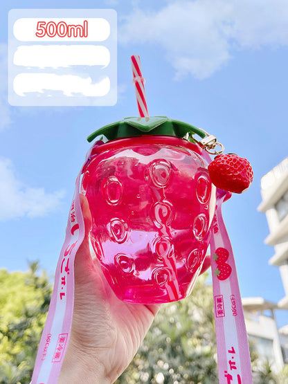 500ml Cute Strawberry Cartoon Straw Bottle - Perfect for Milk, Coffee & More - Decor Cravings