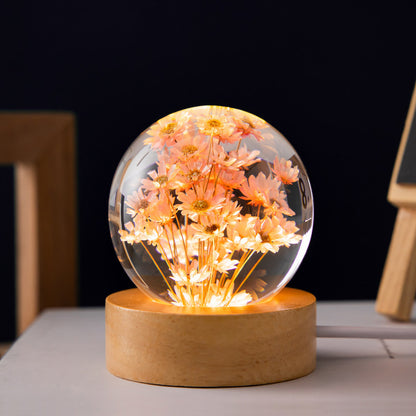Luminous 3D Dandelion Globe – LED Crystal Ball with Wooden Base for Birthday & Christmas Gifts - Decor Cravings