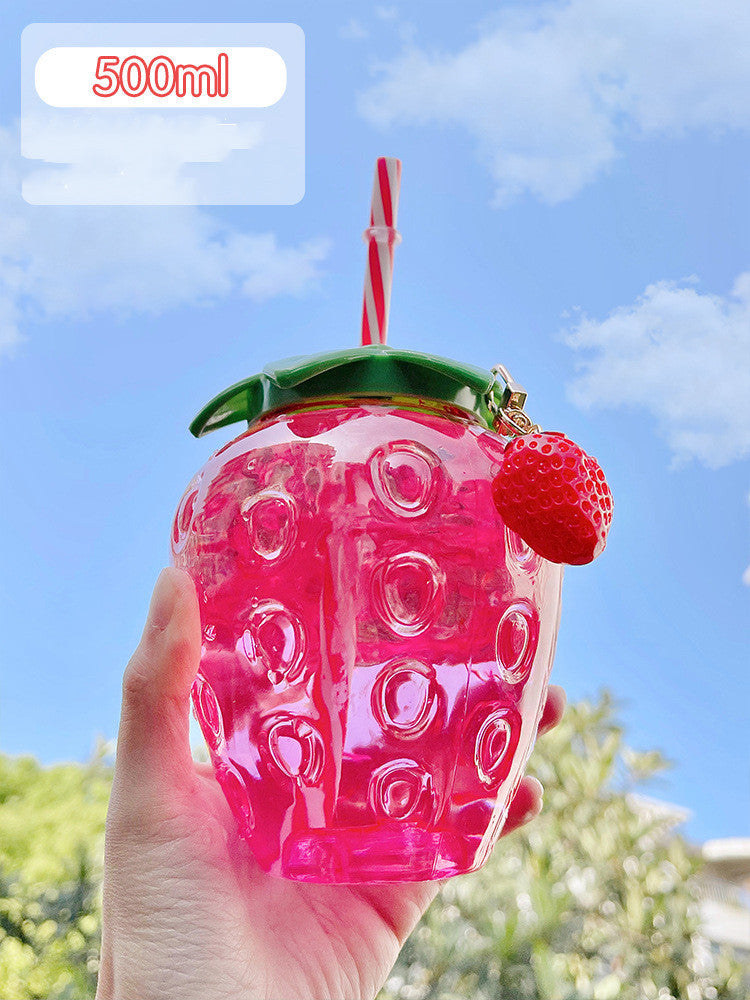 500ml Cute Strawberry Cartoon Straw Bottle - Perfect for Milk, Coffee & More - Decor Cravings