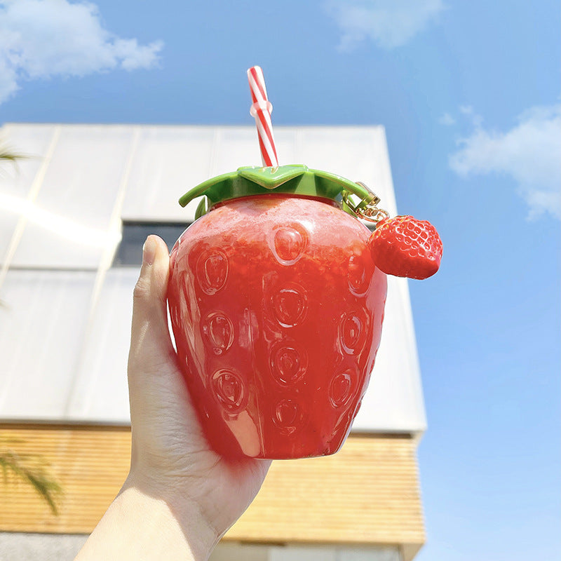 500ml Cute Strawberry Cartoon Straw Bottle - Perfect for Milk, Coffee & More - Decor Cravings