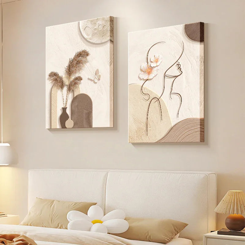 Abstract Line Art Wall Decor – Cream Style Character Mural for Modern Spaces - Decor Cravings