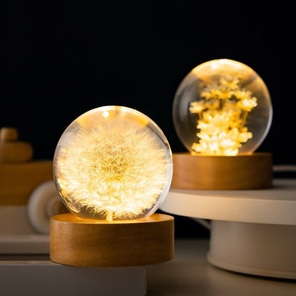 Luminous 3D Dandelion Globe – LED Crystal Ball with Wooden Base for Birthday & Christmas Gifts - Decor Cravings